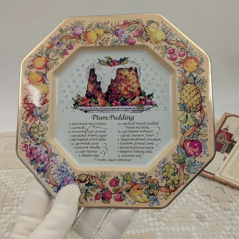 Vintage 1982 Avon Hospitality Sweets Recipe Plate - Plum Pudding Tin Tray